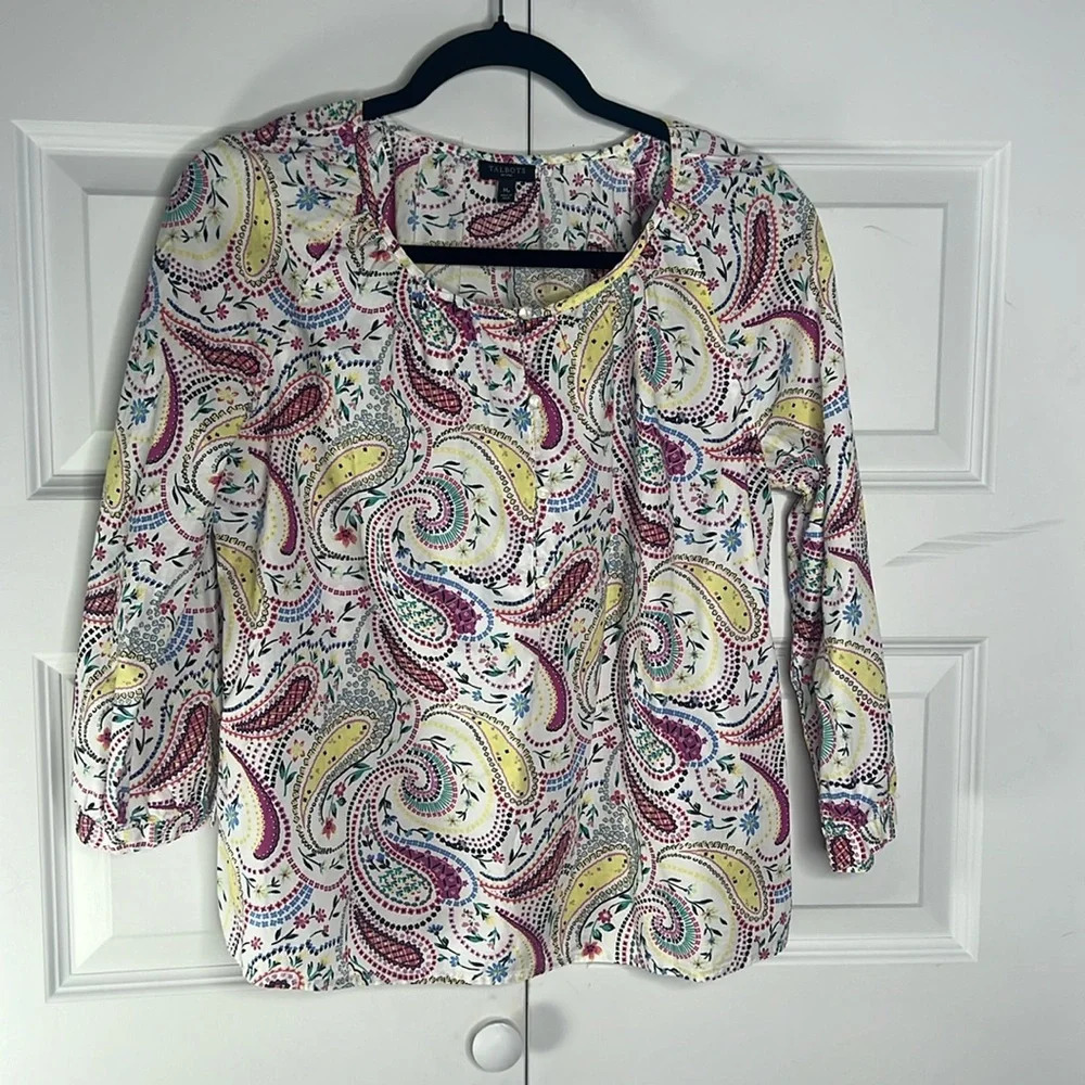 Talbots Petites Paisley Peasant top Medium